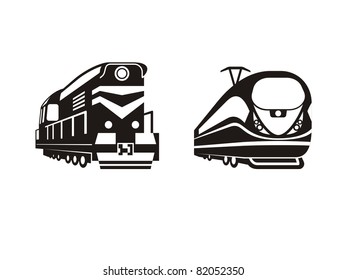 stylised trains from different time