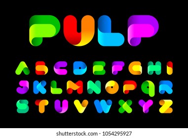 Stylised twisted colorful Pulp font vector illustration