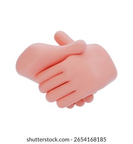 Stylised two hands performing a handshake gesture. Denotes a cordial greeting, agreement, approval of a deal, co-operation. Isolated 3D illustration on white background