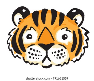 Stylised vector cartoon drawing of a cute tiger's face.