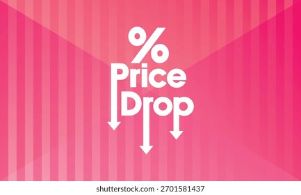 Ilustración vectorial estilizada con las palabras "Gota de Precio" con una flecha hacia abajo. Estilo moderno, plano con un fondo verde vibrante, conveniente para las promociones, Anuncios de ventas, anuncios