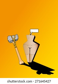 Stylised woman icon and a bone hammer