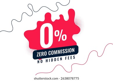 stylish 0 percent commission or no hidden fee promo background vector
