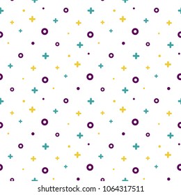 Stylish 1980s structured memphis seamless pattern. Trendy texture with order color simple shapes on white background. Vector illustration in memphis pop art style for fabric print or poster template