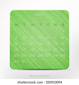 stylish, 2016 year calendar over green wooden frame, isolated on white background. vector May organizer design