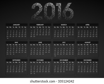 Stylish 2016 Yearly Calendar Design Grey Stock Vector (Royalty Free ...