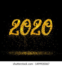 Stylish 2020 new year celebration vector card with shining golden figures and glitter. Vector illustration for your graphic design.