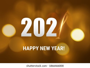 Elegante fondo vectorial de Año Nuevo 2021 con espumoso número 1 y luces desenfocadas bokeh.