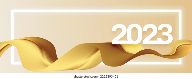 stylish 2023 new year invitation banner with golden wavy curtain vector 