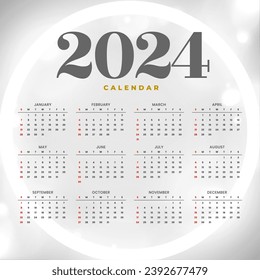 stylish 2024 business calendar template with glowing neon effect vector