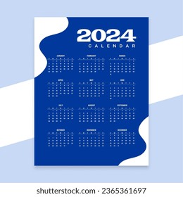 stylish 2024 new year calendar blue template a full page design vector