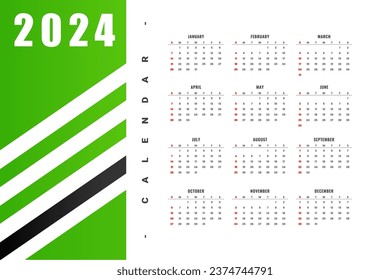 stylish 2024 new year calendar template with months and dates vector