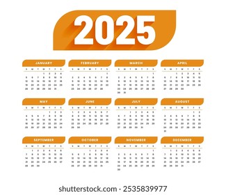 stylisches 2025 Kalender-Vektordesign für den Druck