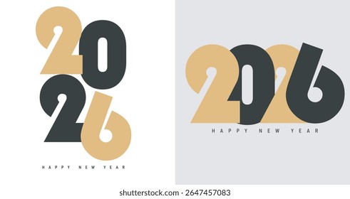 Stylish 2026 New Year vector set with modern typography in black and gold. Perfect for cards, banners, and festive designs with a clean, minimalist aesthetic.Vector design