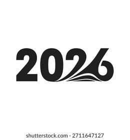 Um design de tipografia elegante para 2026 com elementos ondulantes fluentes, simbolizando movimento, transição e a energia refrescante de entrar em um ano novo e promissor.