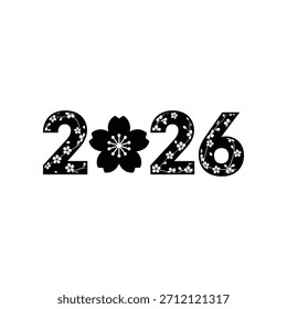 Stylish 2026 year number featuring beautiful sakura flower pattern illustration