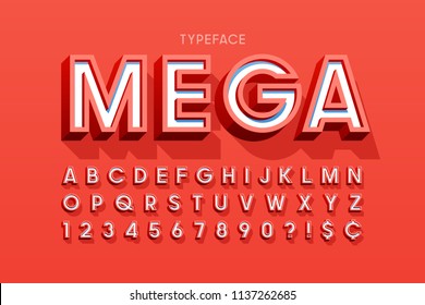 Stylish 3d display font design, alphabet, letters and numbers. Swatch color control