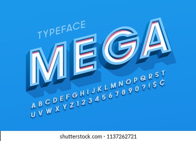 Stylish 3d display font design, alphabet, letters and numbers. Swatch color control