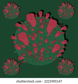 Stylish 3d greeting card with vintage roses. Cut out paper painting with powdery retro roses on a green bush. A pastel postcard with flowers.