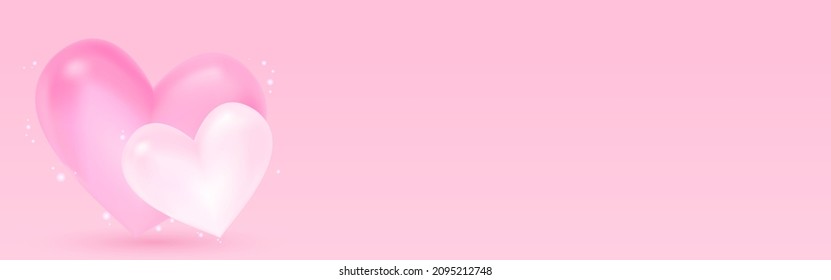 Stylish 3D heart banner for Valentine's Day, copy space, 320x100