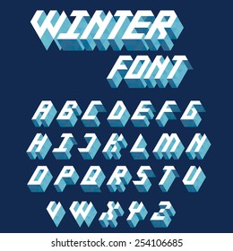 Stylish 3d  Isometric Font In Clean Winter Inspired Colours.