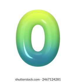 Stylish 3D number 0 with green-blue gradient. Modern, vibrant, and abstract. Perfect for digital art, graphic design, and creative projects. Vector illustration