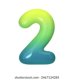 Stylish 3D number 2 with green-blue gradient. Modern, vibrant, and abstract. Perfect for digital art, graphic design, and creative projects. Vector illustration