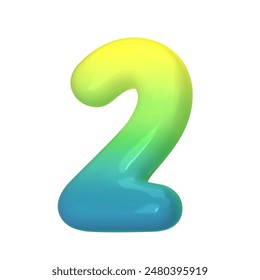 Stylish 3D number 2 with green-blue gradient. Modern, vibrant, and abstract. Perfect for digital art, graphic design, and creative projects. Vector illustration
