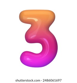 Stylish 3D number 3 with red and purple gradient. Modern, vibrant, and abstract. Perfect for digital art, graphic design, and creative projects. Vector illustration