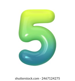 Stylish 3D number 5 with green-blue gradient. Modern, vibrant, and abstract. Perfect for digital art, graphic design, and creative projects. Vector illustration
