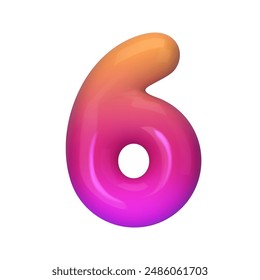 Stylish 3D number 6 with red and purple gradient. Modern, vibrant, and abstract. Perfect for digital art, graphic design, and creative projects. Vector illustration
