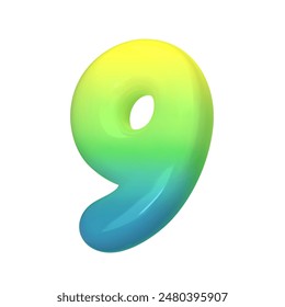 Stylish 3D number 9 with green-blue gradient. Modern, vibrant, and abstract. Perfect for digital art, graphic design, and creative projects. Vector illustration