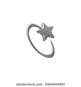 Stylish 3D star icon orbiting in a glossy metallic loop. Vector illustration in Y2K style, showcasing a nostalgic 90s and 00s aesthetic with a modern twist.