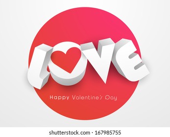 Stylish 3d text Love on pink sticky, Happy Valentines Day concept. 
