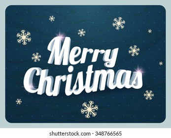 Stylish 3D text Merry Christmas on snowflakes decorated blue background.