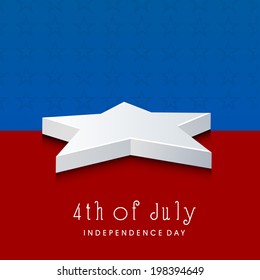 Stylish 3D white star on blue and red background for 4th of July, American Independence Day celebrations. 
