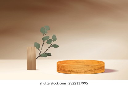 Stylish 3D Wooden Podium Stand - Isolated on Light Brown Background