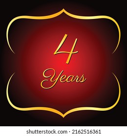 Stylish 4 years in gold color on red background