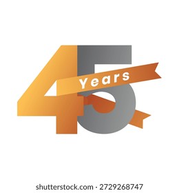 Stylish 45 Years Anniversary Vector Design with Gradient Numbers and Ribbon, Ideal for Corporate Event and Party Celebration