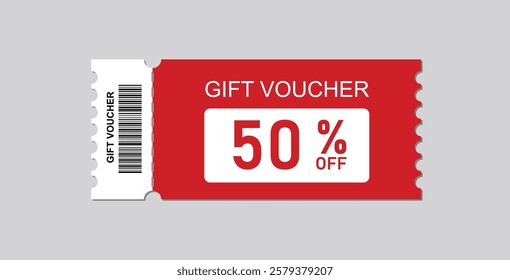 A stylish 50% off gift voucher template vector, perfect for promotions, sales, and special discounts in retail and online businesses.