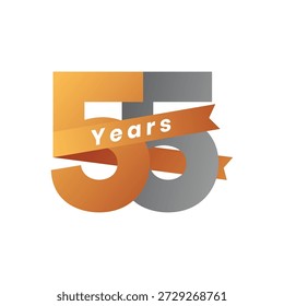 Stylish 55th Anniversary Vector with Ribbon Banner, Gold and Silver Numbers for Business Ceremony and Special Occasion