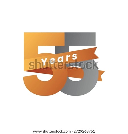 Stylish 55th Anniversary Vector with Ribbon Banner, Gold and Silver Numbers for Business Ceremony and Special Occasion