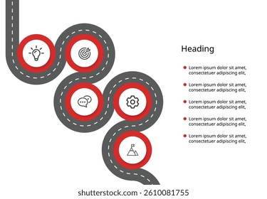 Stylish 5-Step Roadmap Infographic with Colorful Icons and Pin Markers – Ideal for Slide Design, Flyers, and Brochures