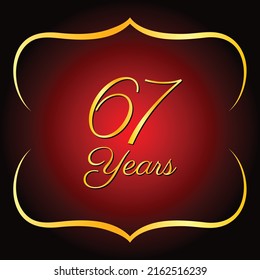 Stylish 67 years in gold color on red background
