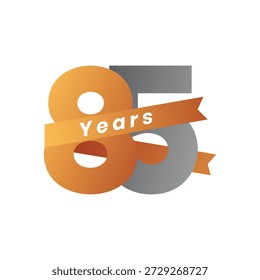 Stylish 85 Years Anniversary Vector Design Featuring Orange and Silver Numbers Wrapped in a Ribbon for Corporate Anniversary Events
