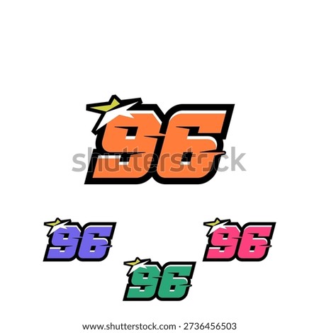 Stylish 96 Speed Number with a Bold and Impressive Appearance. The font is angular with thick strokes and aggressive lines, ideal for sports brands and racing teams. Isolated on white background.