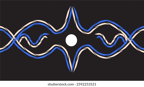 Stylish abstract art with flowing blue and beige waves on a black background. Perfect for modern designs.