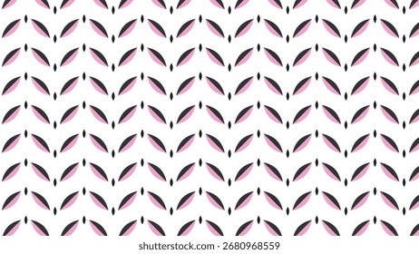 Stylish abstract background featuring black and pink leaf inspired shapes on a clean white base, perfect for textile design, packaging, wallpaper, digital art, and decoration