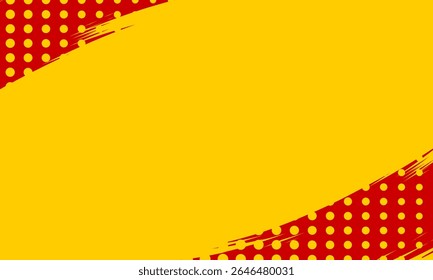Stylish abstract background featuring a bold yellow center and red polka dot brush accents in pop style.