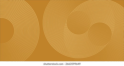 Stylish abstract background featuring golden concentric circular lines intertwined on a warm brown backdrop. The design creates a harmonious sense of motion and symmetry